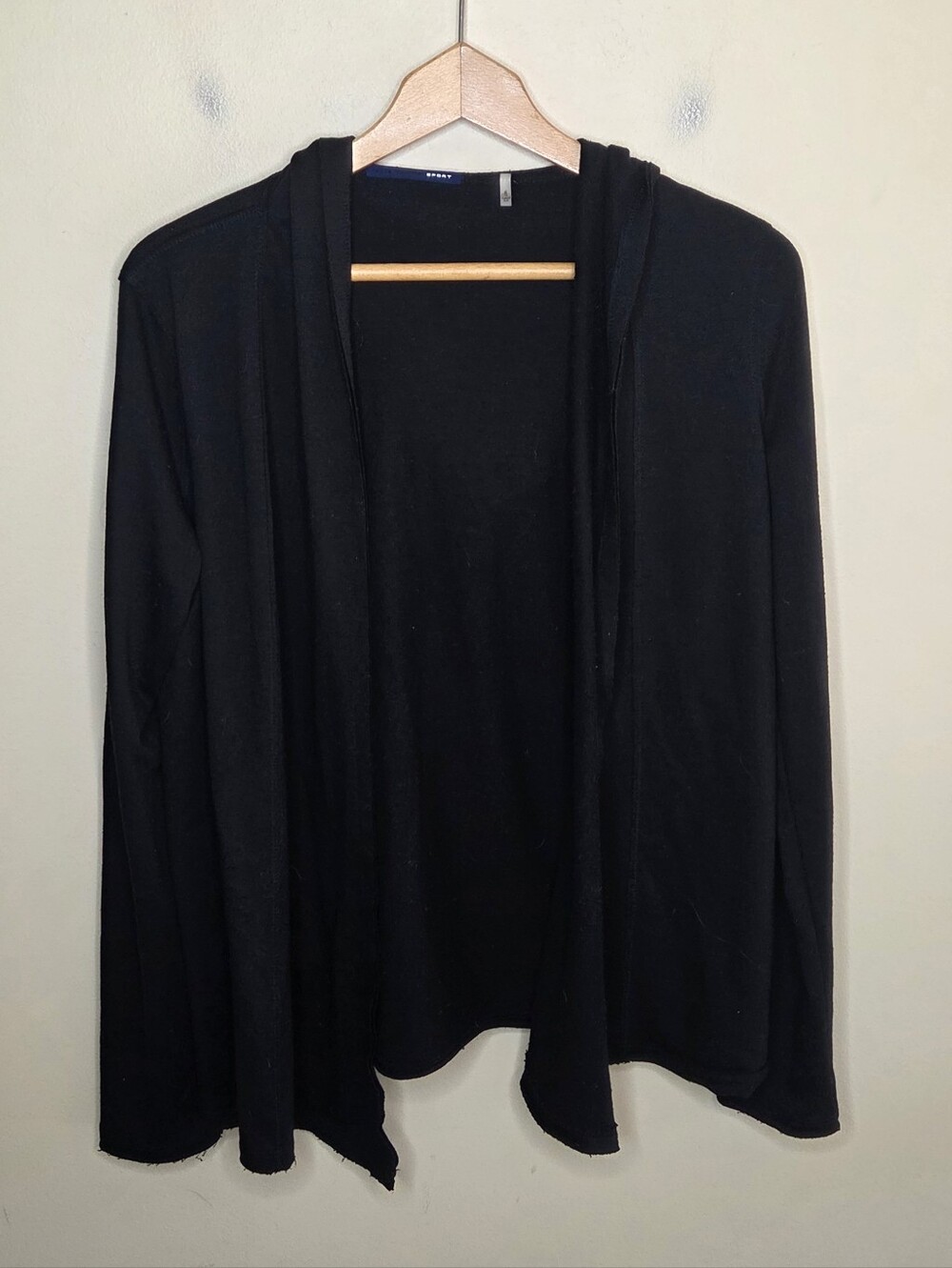 Elie Tahari Sport Black Open Front Hooded Cardigan Sweater Size Small